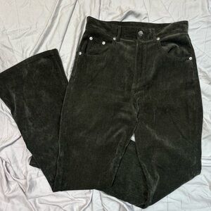 Dark Green Velvet Bellbottom Pants